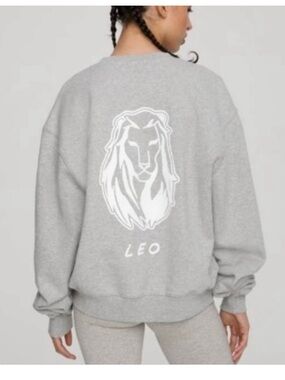 Good American Women’s Cozy Oversized Gray Crewneck Sweatshirt Zodiac Leo Sz S